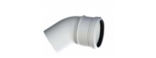 Curva MF a 45° in polipropilene estruso, con guarnizione in EPDM. Curva MF a 45° in polipropilene estruso, con guarnizione in EPDM.